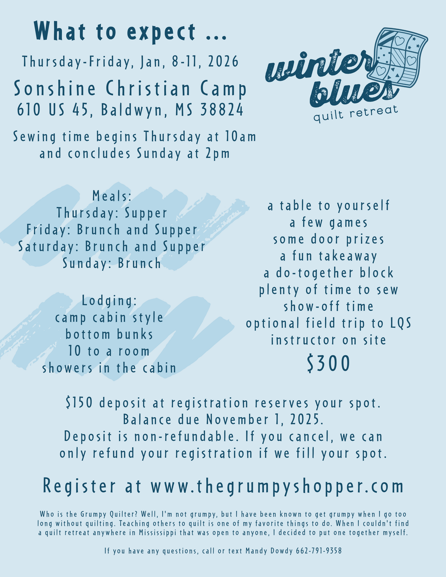 Winter Blues Quilt Retreat Deposit