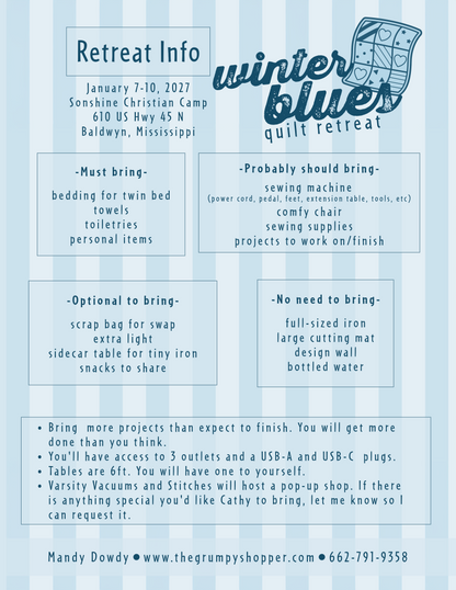 Winter Blues Quilt Retreat 2027